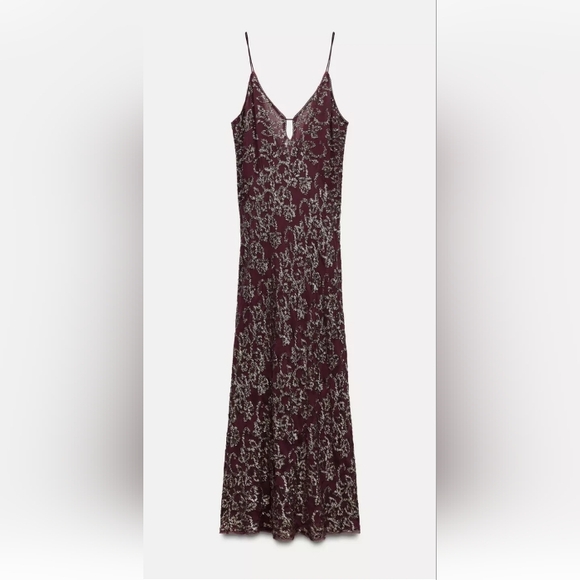 Zara Burgundy Floral Maxi Dress - Picture 1 of 11